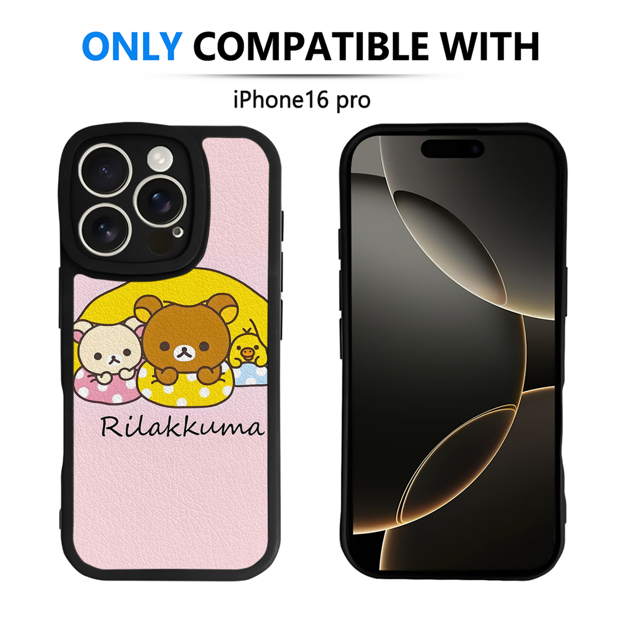 （画像用） リラックマ リラックマ キイロイトリ Rilakkuma Korilakkuma Kiiroitori 【iPhone 16シリーズ対応】シリコンスマホケース（レザー調） 材質：シリコン